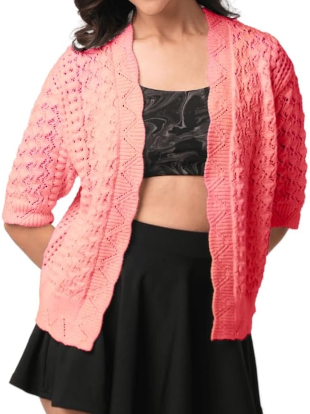 Noelle Coral Open-Front Knit Cardigan